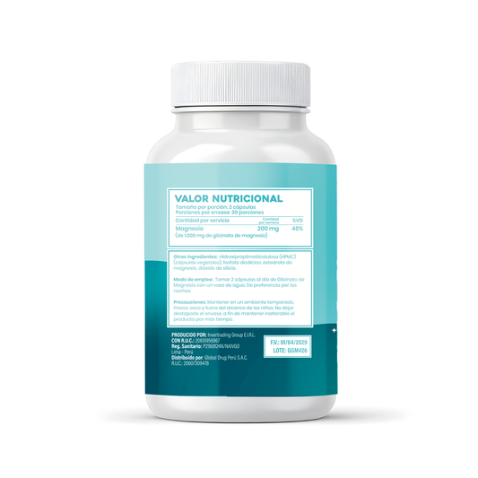 Glicinato de Magnesio 200 mg - 60 Cápsulas