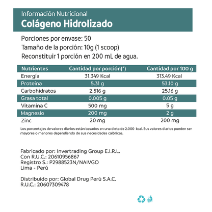 Colágeno Hidrolizado en polvo 500 GR