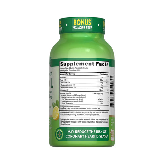 Omega 3 Fish Oil 2,400 mg - 120 cápsulas blandas